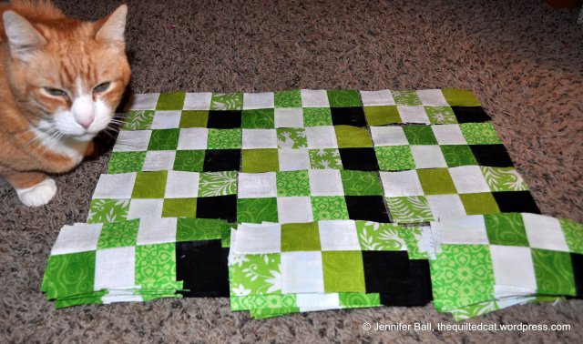 Greens in part 3 of the Grand Illusion Mystery quilt!